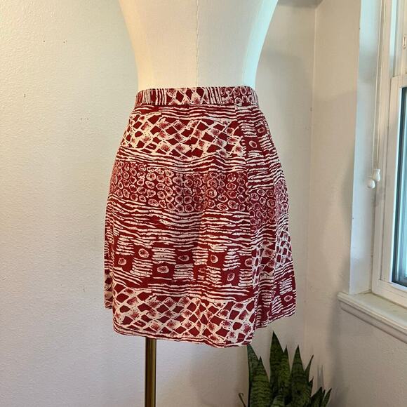 Vintage 90s Red & White Boho Indie Wrap Style Beach Summer Mini Skirt Size Small - Picture 4 of 10